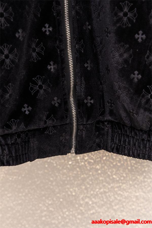 冬季限定 Chrome Hearts クロムハーツ ブラック モノグラム クロス刺繍デザイン 偽物 ベロアジャケット
