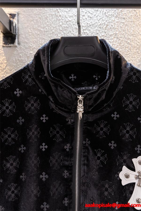 冬季限定 Chrome Hearts クロムハーツ ブラック モノグラム クロス刺繍デザイン 偽物 ベロアジャケット