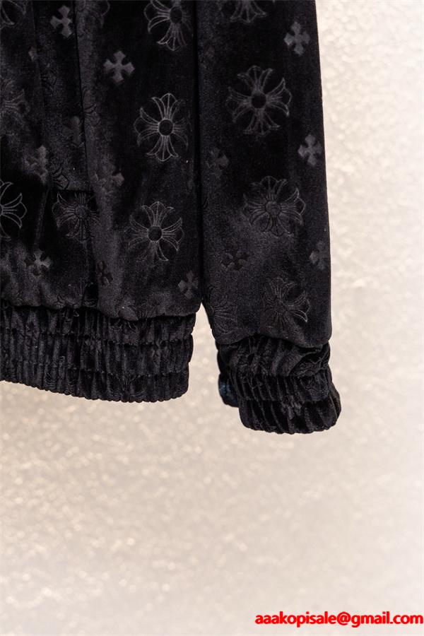 冬季限定 Chrome Hearts クロムハーツ ブラック モノグラム クロス刺繍デザイン 偽物 ベロアジャケット