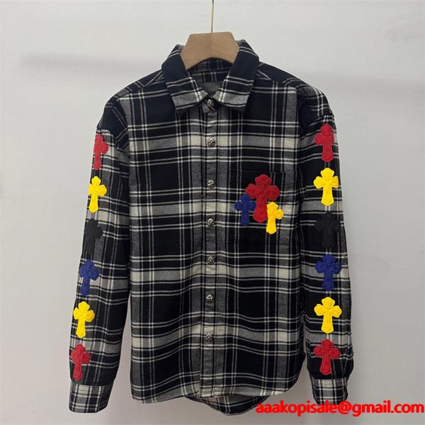 2025秋冬人気 ブラック グレー マルチクロス刺繍デザイン Chrome Hearts クロムハーツ コピー チェックシャツ