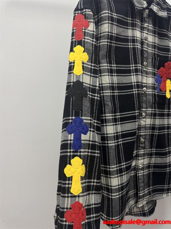2025秋冬人気 ブラック グレー マルチクロス刺繍デザイン Chrome Hearts クロムハーツ コピー チェックシャツ