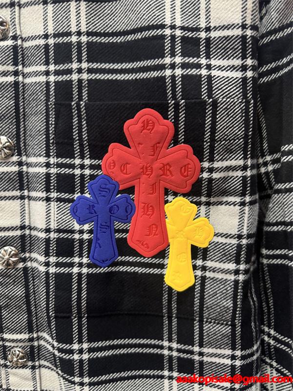 2025秋冬人気 ブラック グレー マルチクロス刺繍デザイン Chrome Hearts クロムハーツ コピー チェックシャツ