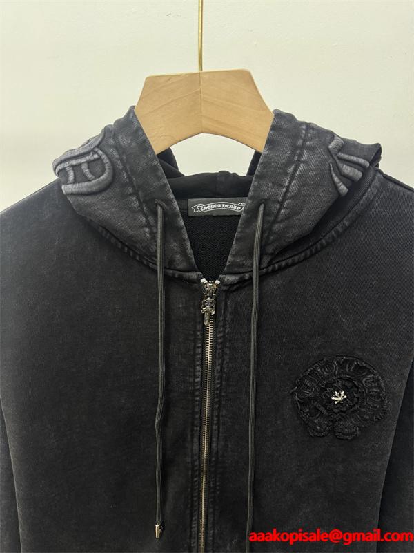 Chrome Hearts クロムハーツ 新作シーズン限定 ブラック ヴィンテージ クロス刺繍デザイン 偽物 パーカー 裏起毛