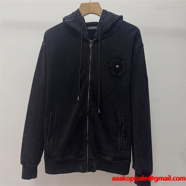 Chrome Hearts クロムハーツ 新作シーズン限定 ブラック ヴィンテージ クロス刺繍デザイン 偽物 パーカー 裏起毛