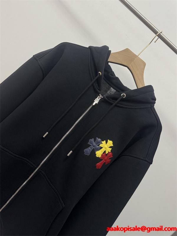  季節限定 ブラック カラフル クロス刺繍デザイン Chrome Hearts クロムハーツ スーパーコピー パーカー 裏起毛