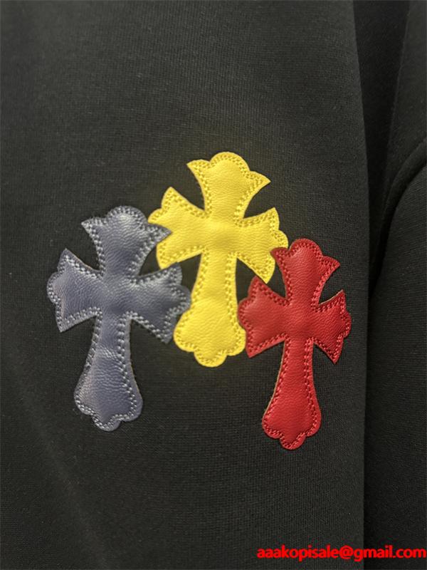  季節限定 ブラック カラフル クロス刺繍デザイン Chrome Hearts クロムハーツ スーパーコピー パーカー 裏起毛