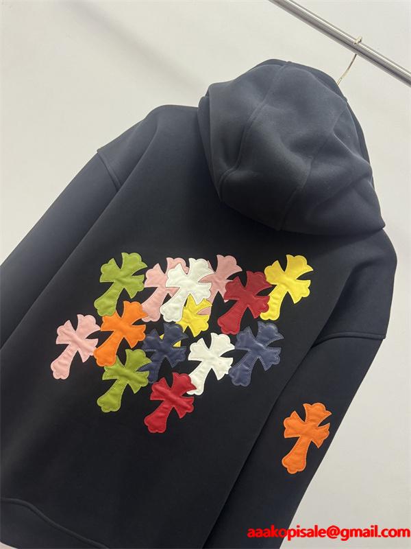  季節限定 ブラック カラフル クロス刺繍デザイン Chrome Hearts クロムハーツ スーパーコピー パーカー 裏起毛