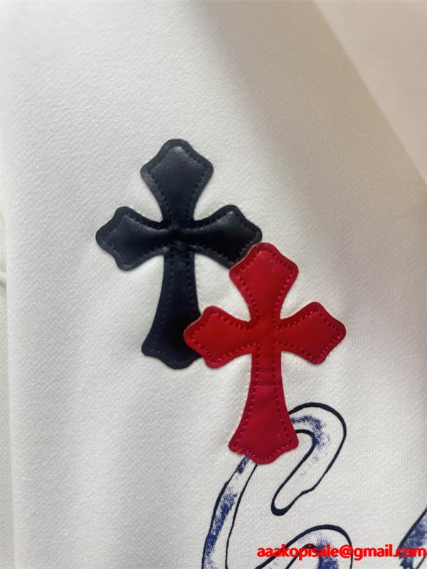 2025秋冬新作 ホワイト カラフル グラフィティ クロス刺繍デザイン Chrome Hearts クロムハーツ 偽物 パーカー