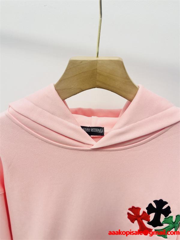 人気新作 ピンク Chrome Hearts クロムハーツ マルチクロス刺繍デザイン スーパーコピー パーカー