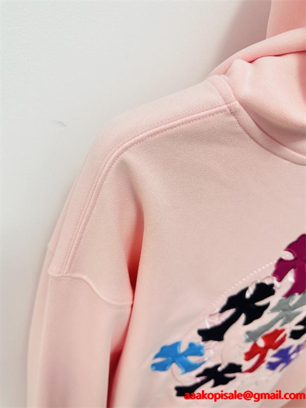 人気新作 ピンク Chrome Hearts クロムハーツ マルチクロス刺繍デザイン スーパーコピー パーカー