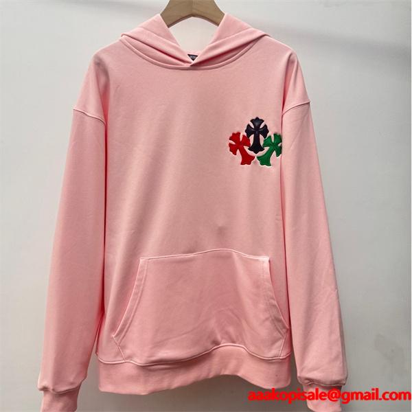 人気新作 ピンク Chrome Hearts クロムハーツ マルチクロス刺繍デザイン スーパーコピー パーカー