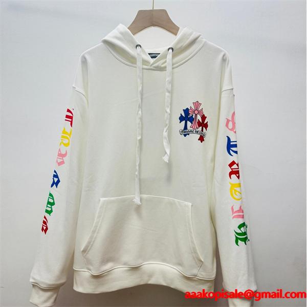 Chrome Hearts クロムハーツ 限定モデル ホワイト カラフル クロスロゴ刺繍デザイン コピー パーカー