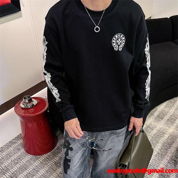 定番人気 ブラック ホースシュー Chrome Hearts クロムハーツ ロゴスリーブ コピー トレーナー 高品質　