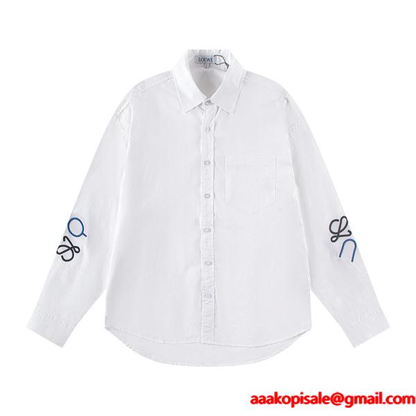 2025秋冬新作 Loeweロエベ 激安 シャツ 長袖 コットン 刺繍入り ホワイト 高品質 ユニセックス カジュアル 新作