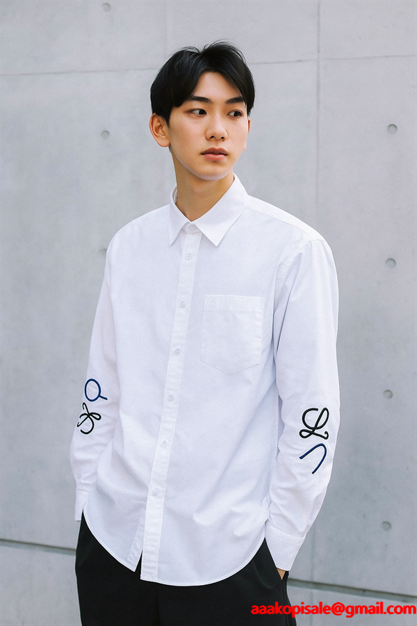 2025秋冬新作 Loeweロエベ 激安 シャツ 長袖 コットン 刺繍入り ホワイト 高品質 ユニセックス カジュアル 新作