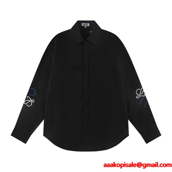 2025秋冬新作 Loeweロエベ 激安 シャツ 長袖 コットン 刺繍入り ホワイト 高品質 ユニセックス カジュアル 新作