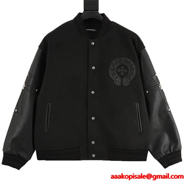 Chrome Hearts クロムハーツ 激安 スタジャン レザー切替 ワッペン刺繍 ジャケット 2025年秋冬 新作 高品質