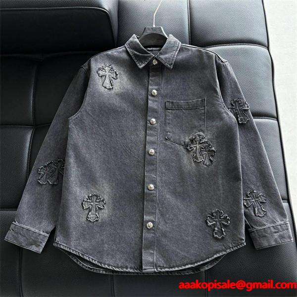 2025秋冬新作 ブラック クロス デニムシャツ刺繍デザイン Chrome Hearts クロムハーツ スーパーコピー