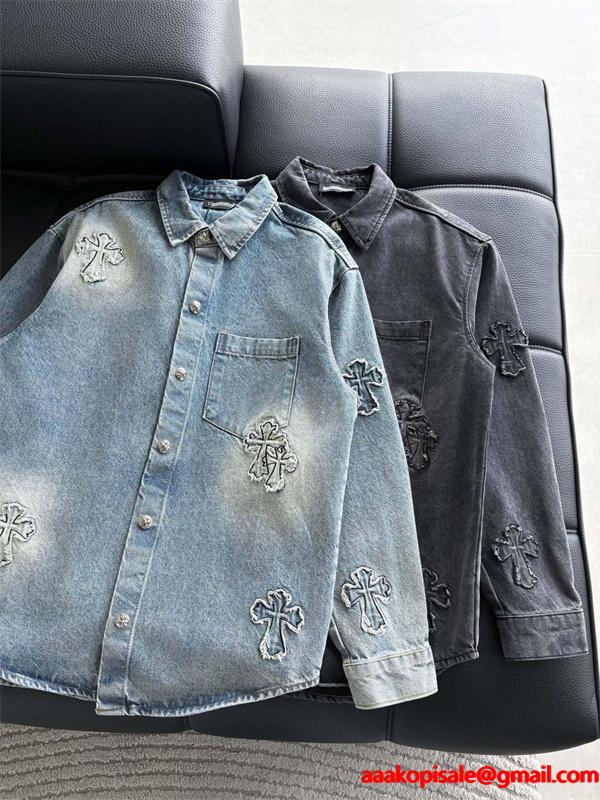 2025秋冬新作 ブラック クロス デニムシャツ刺繍デザイン Chrome Hearts クロムハーツ スーパーコピー