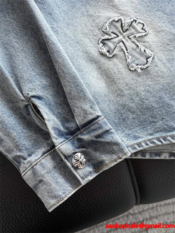 2025秋冬新作 ブラック クロス デニムシャツ刺繍デザイン Chrome Hearts クロムハーツ スーパーコピー