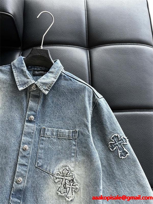 2025秋冬新作 ブラック クロス デニムシャツ刺繍デザイン Chrome Hearts クロムハーツ スーパーコピー