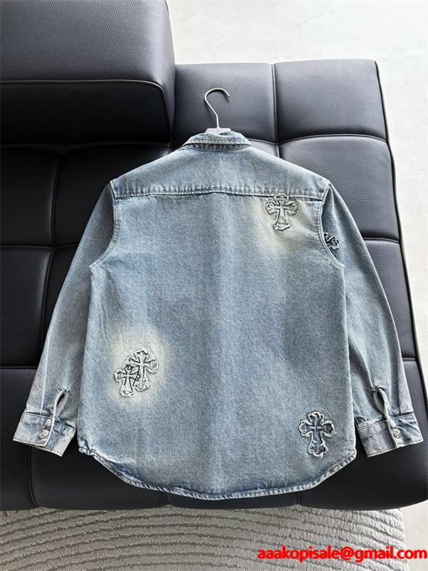 2025秋冬新作 ブラック クロス デニムシャツ刺繍デザイン Chrome Hearts クロムハーツ スーパーコピー