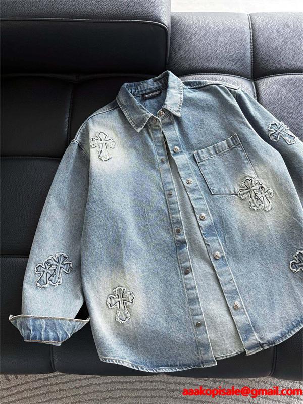 2025秋冬新作 ブラック クロス デニムシャツ刺繍デザイン Chrome Hearts クロムハーツ スーパーコピー