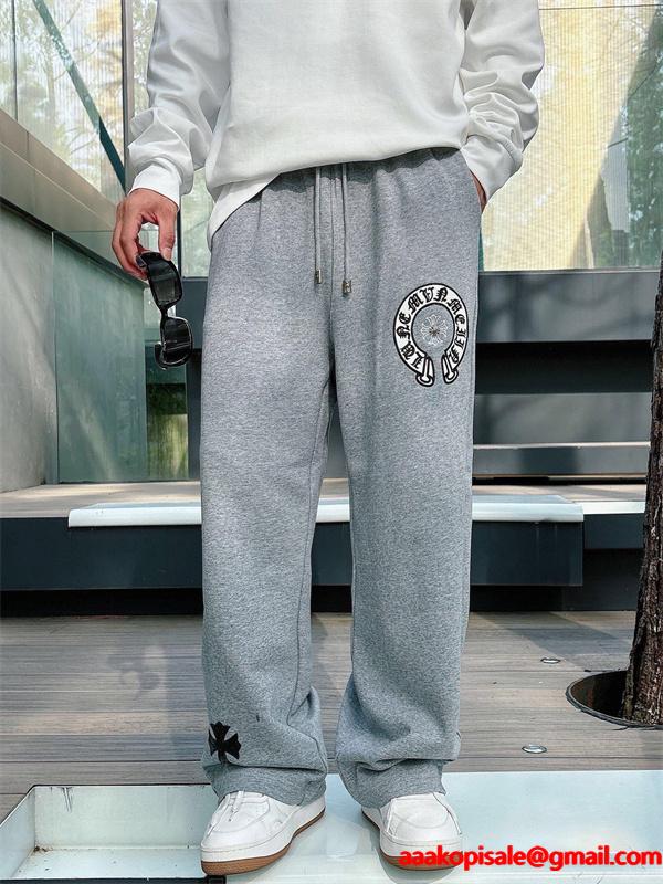 定番人気 ブラック Chrome Hearts クロムハーツ ホースシューロゴデザイン  偽物 スウェットパンツ