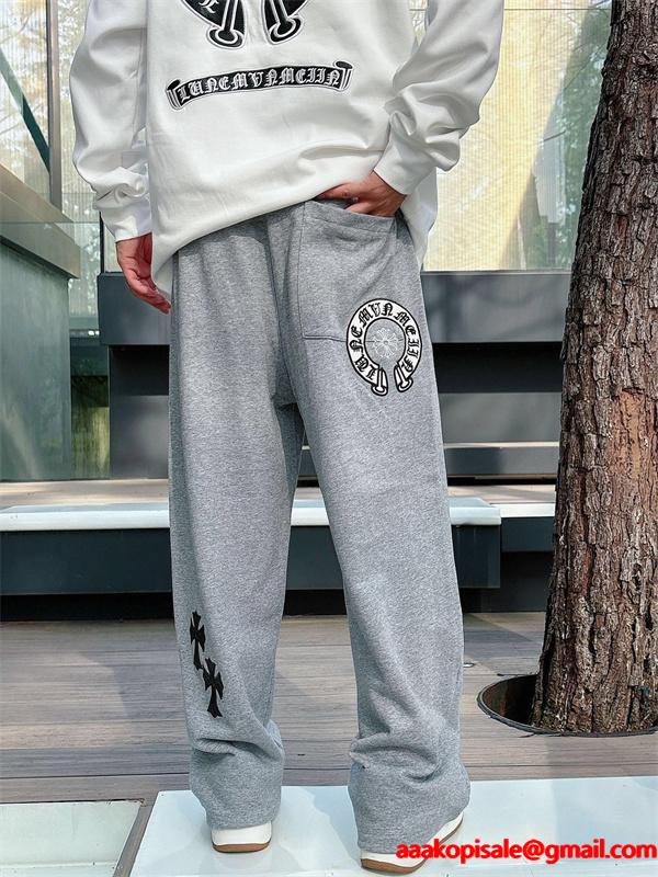 定番人気 ブラック Chrome Hearts クロムハーツ ホースシューロゴデザイン  偽物 スウェットパンツ