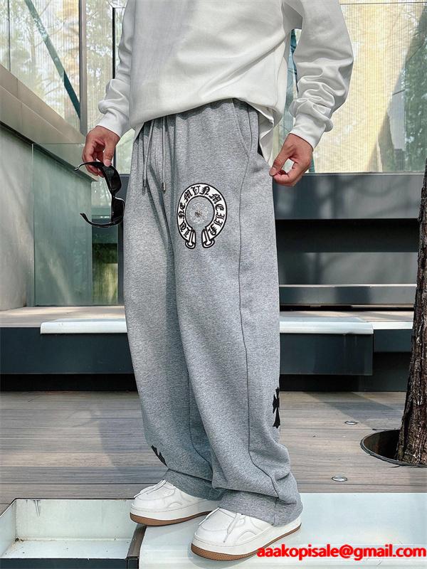 定番人気 ブラック Chrome Hearts クロムハーツ ホースシューロゴデザイン  偽物 スウェットパンツ