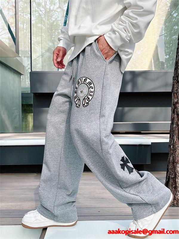 定番人気 ブラック Chrome Hearts クロムハーツ ホースシューロゴデザイン  偽物 スウェットパンツ