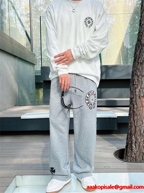 定番人気 ブラック Chrome Hearts クロムハーツ ホースシューロゴデザイン  偽物 スウェットパンツ