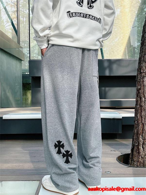 定番人気 ブラック Chrome Hearts クロムハーツ ホースシューロゴデザイン  偽物 スウェットパンツ