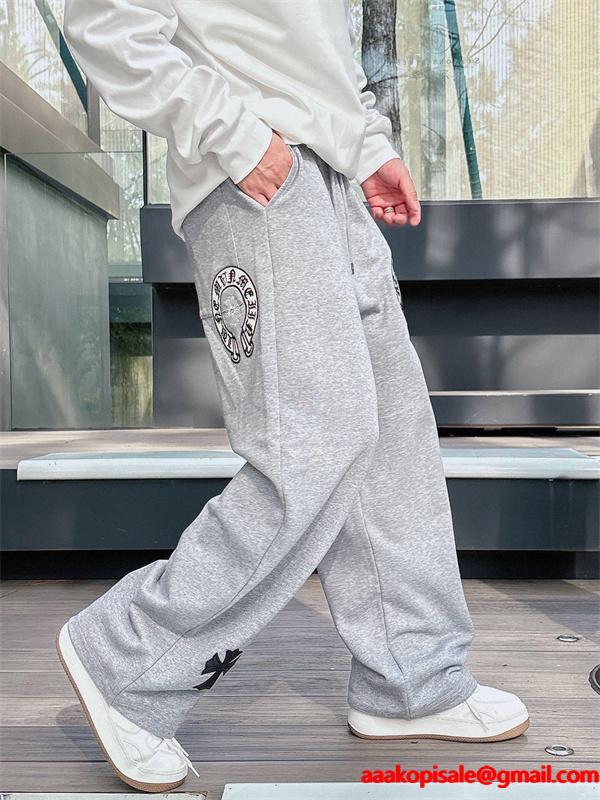 定番人気 ブラック Chrome Hearts クロムハーツ ホースシューロゴデザイン  偽物 スウェットパンツ
