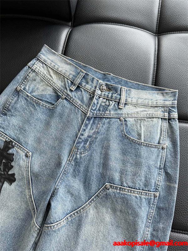 Chrome Hearts クロムハーツ 新作 グレー クロス刺繍デザイン コピー デニムパンツ 洗練