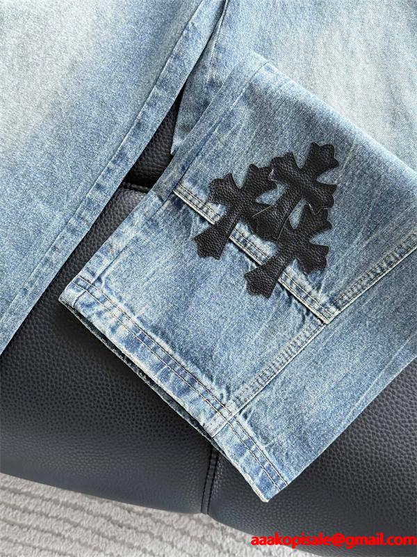 Chrome Hearts クロムハーツ 新作 グレー クロス刺繍デザイン コピー デニムパンツ 洗練