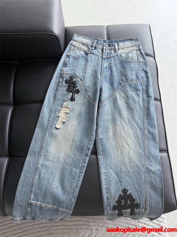 Chrome Hearts クロムハーツ 新作 グレー クロス刺繍デザイン コピー デニムパンツ 洗練