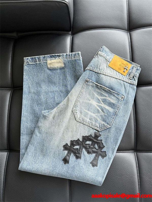 Chrome Hearts クロムハーツ 新作 グレー クロス刺繍デザイン コピー デニムパンツ 洗練