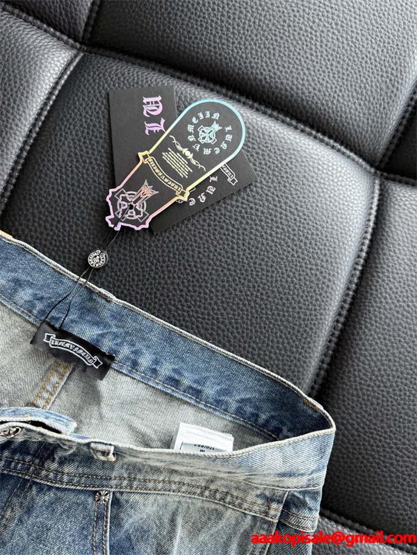 Chrome Hearts クロムハーツ 新作 グレー クロス刺繍デザイン コピー デニムパンツ 洗練