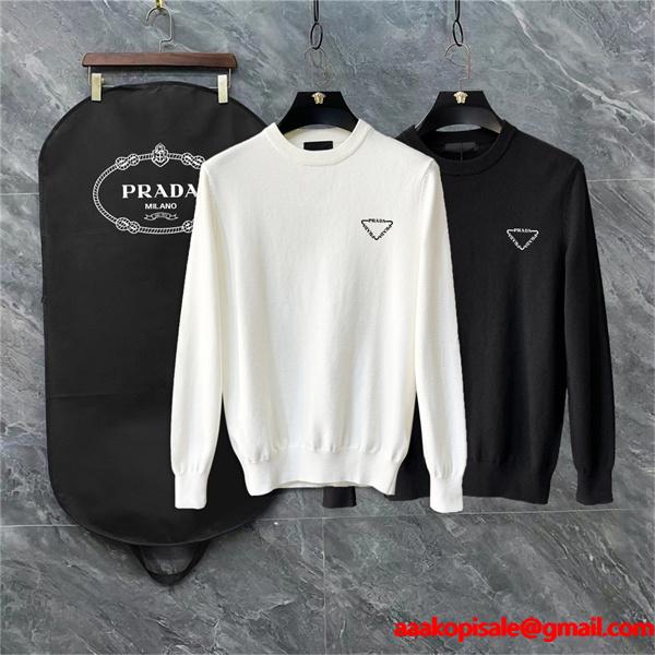 人気 ホワイト Prada プラダ ブラック トライアングルロゴ 売れ筋 上品  偽物 ニットセーター