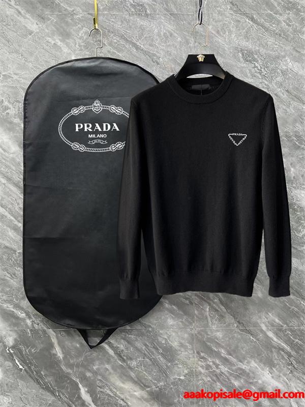 人気 ホワイト Prada プラダ ブラック トライアングルロゴ 売れ筋 上品  偽物 ニットセーター