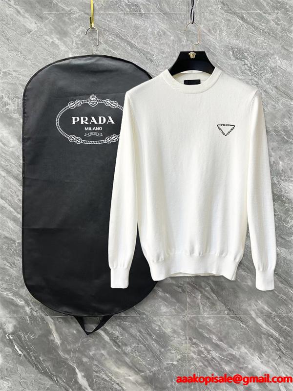人気 ホワイト Prada プラダ ブラック トライアングルロゴ 売れ筋 上品  偽物 ニットセーター