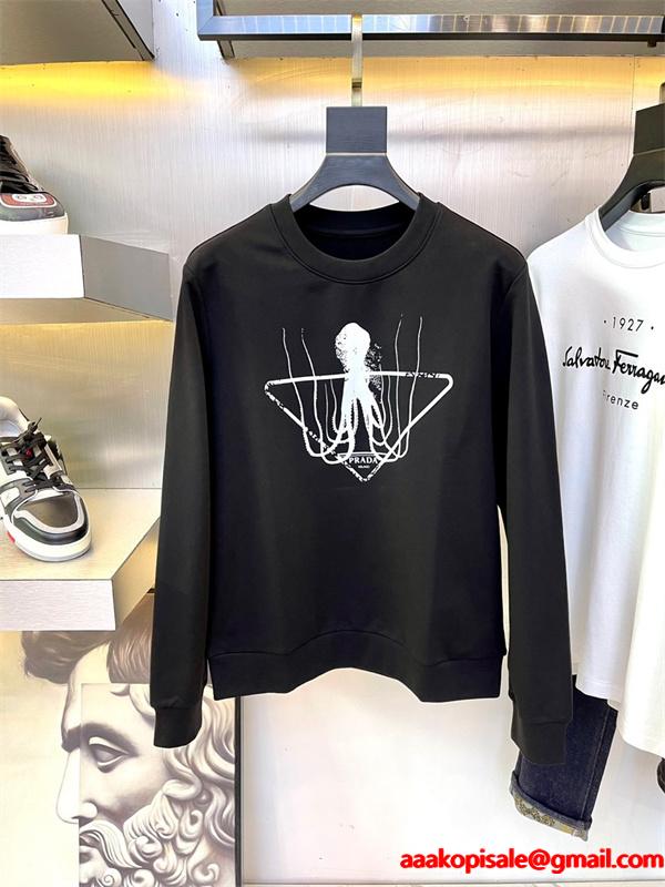 人気 ホワイト ブラック オクトパスプリント 高品質 新作 偽物 スウェット Prada プラダ 