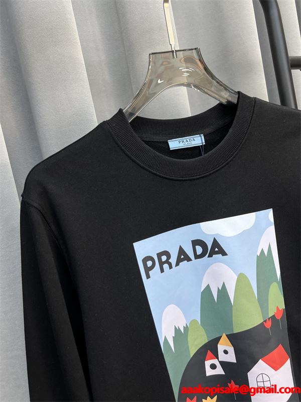 Prada プラダ 2025秋冬限定 ホワイト グラフィックプリントデザイン 柔らか カジュアル 偽物 スウェット