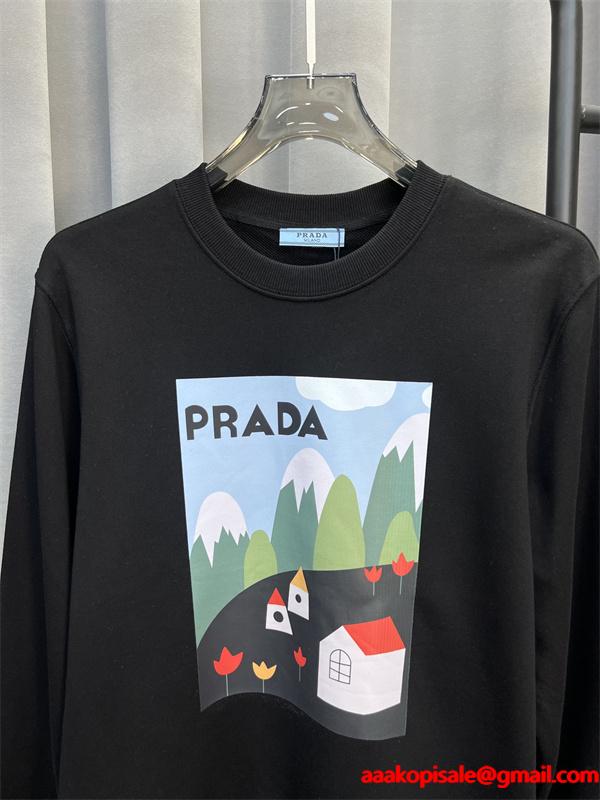 Prada プラダ 2025秋冬限定 ホワイト グラフィックプリントデザイン 柔らか カジュアル 偽物 スウェット