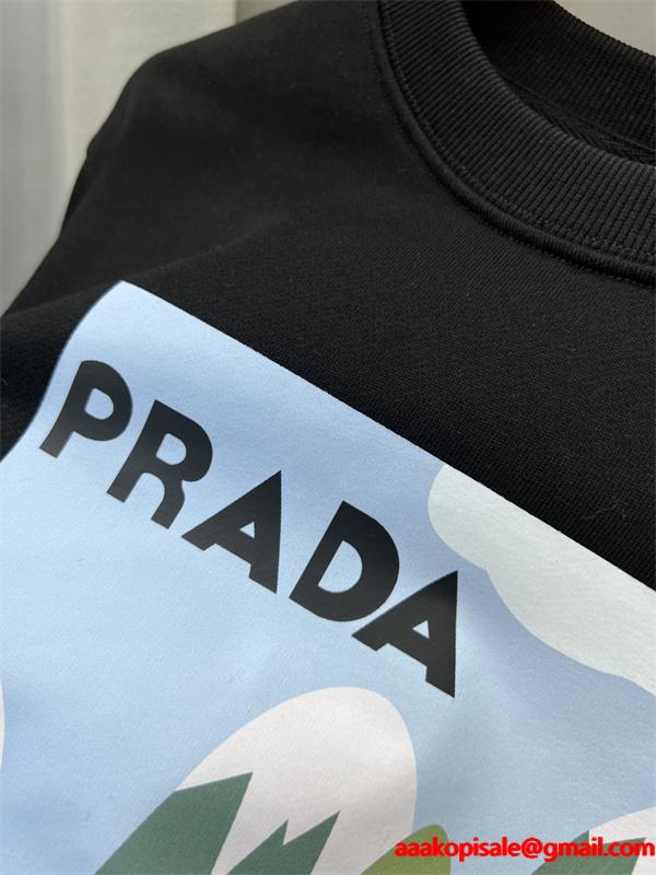 Prada プラダ 2025秋冬限定 ホワイト グラフィックプリントデザイン 柔らか カジュアル 偽物 スウェット