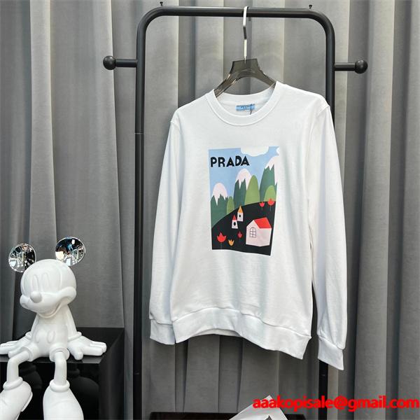 Prada プラダ 2025秋冬限定 ホワイト グラフィックプリントデザイン 柔らか カジュアル 偽物 スウェット