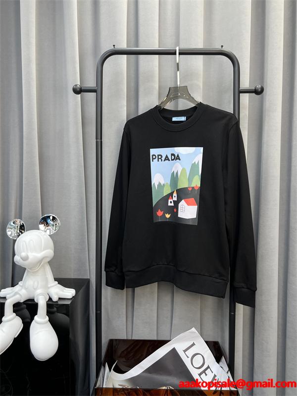 Prada プラダ 2025秋冬限定 ホワイト グラフィックプリントデザイン 柔らか カジュアル 偽物 スウェット
