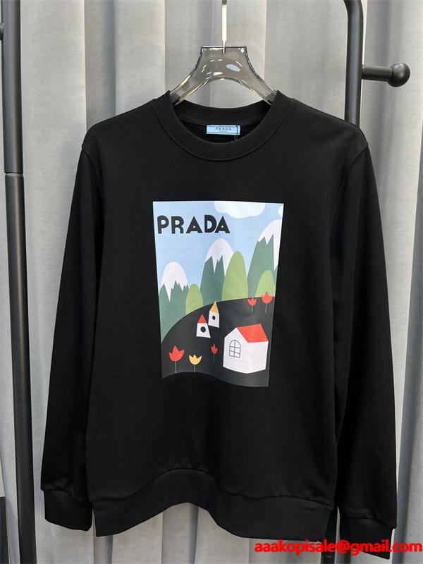 Prada プラダ 2025秋冬限定 ホワイト グラフィックプリントデザイン 柔らか カジュアル 偽物 スウェット