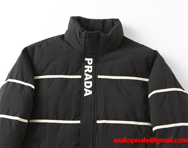 最新作 ブラック Prada プラダ ラインデザイン 防風 機能性 偽物 ダウンジャケット 保温性 高級